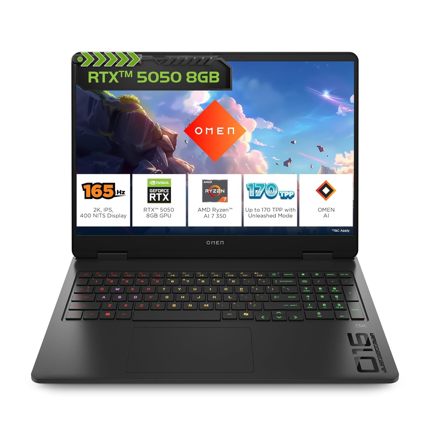 HP Omen - ap0165AX /  AMD Ryzen AI / 7 350 /  8GB RTX 5050 / 24GB DDR5(Upgradeable) / 1TB SSD /  165Hz /  2k WUXGA /  3ms-  400 nits -  16'(40.6cm) /  Win11 /  M365*  / Office2024/  Black /  2.44kg /