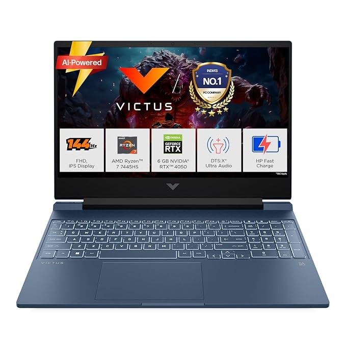 HP Victus-fb3130AX /  AMD Ryzen 7 7445HS /  6GB RTX 4050 / 16GB DDR5 (Upgradeable) / 512GB SSD /  144Hz- IPS- 300nits- FHD- 15.6'' - 39.6cm /  Win11 /  M365* Office 202 /  Blue /  2.29kg
